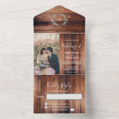 Houten rustieke foto waterverf bladeren Bruiloft All In One Uitnodiging (Binnen)