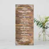 Houten Rustieke Kant Bruiloft Menu (Staand voorkant)