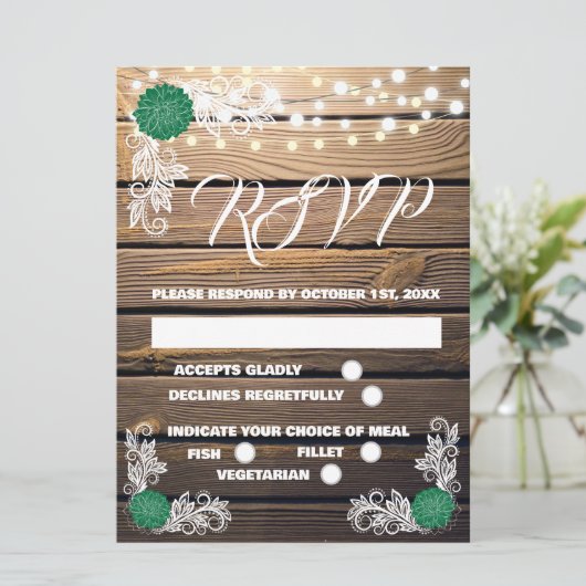 Houten Rustieke Kant RSVP Kaarten (Staand voorkant)