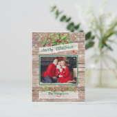 Houten Rustieke Kerst Holly Snowflake Familie Briefkaart (Staand voorkant)