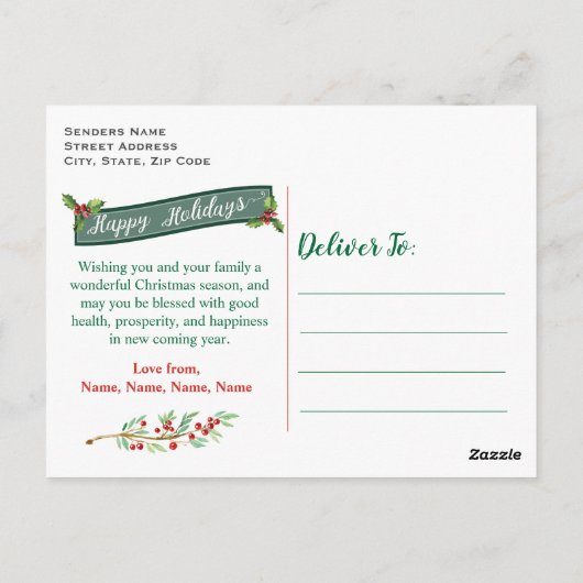 Houten Rustieke Kerst Holly Snowflake Familie Briefkaart (Achterkant)