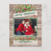 Houten Rustieke Kerst Holly Snowflake Familie Briefkaart (Voorkant)