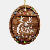 Houten rustieke kerst licht script familie foto keramisch ornament (Rechts)