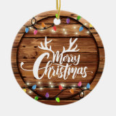 Houten rustieke kerst licht script familie foto keramisch ornament (Voorkant)