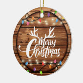 Houten rustieke kerst licht script familie foto keramisch ornament (Links)