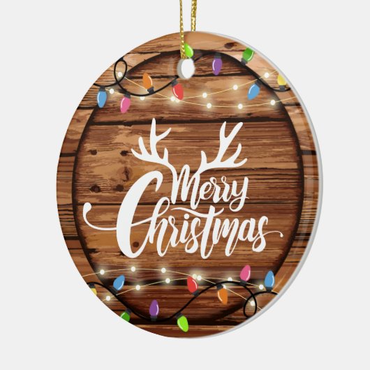 Houten rustieke kerst licht script familie foto keramisch ornament (Links)