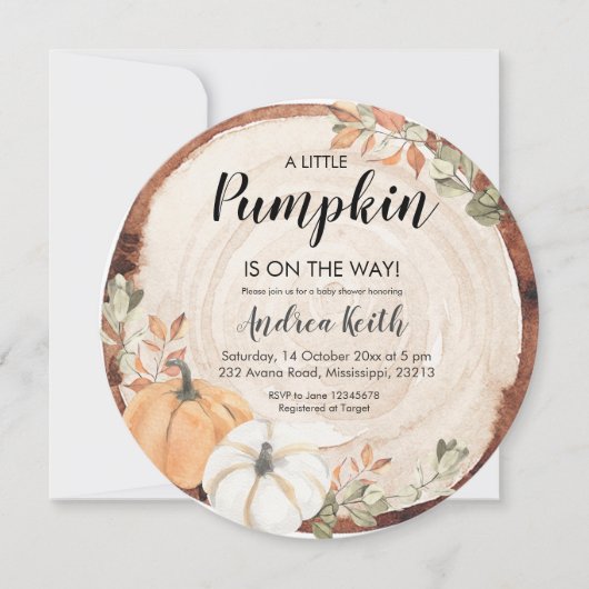 Houten Rustieke Pompoen Baby shower Invitation Kaart (Voorkant)