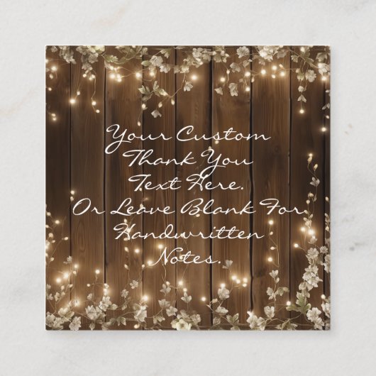 Houten Rustieke Slingerlichten Huwelijk Dankbrief  Informatiekaartje (Achterkant)