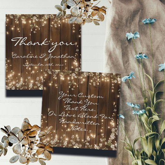 Houten Rustieke Slingerlichten Huwelijk Dankbrief Informatiekaartje