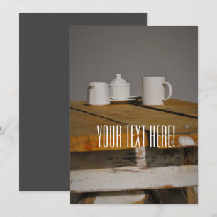 Houten Rustieke Tafel Theepot Kopjes Uitnodigingsk Kaart