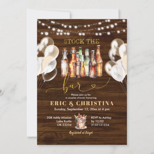 Houten Rustieke Voorraad de Bar Couples Douche Kaart (Voorkant)