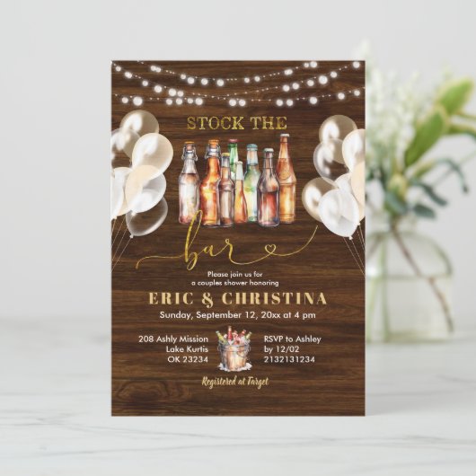 Houten Rustieke Voorraad de Bar Couples Douche Kaart (Staand voorkant)