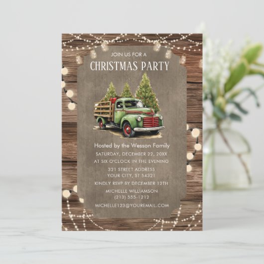 Houten Rustieke Vrachtwagen Kerst Party Diner Kaart (Staand voorkant)