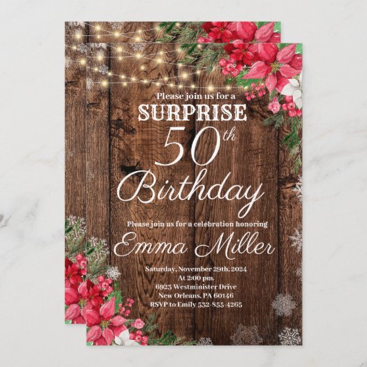 Houten Rustieke Winter Verrassing 50e Verjaardag Kaart (Voorkant / Achterkant)