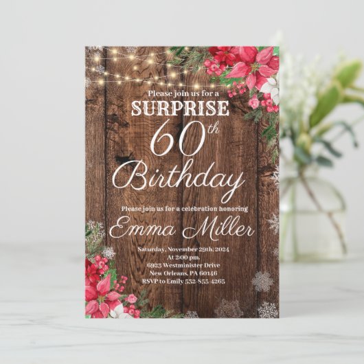 Houten Rustieke Winter Verrassing 60e Verjaardag Kaart (Staand voorkant)