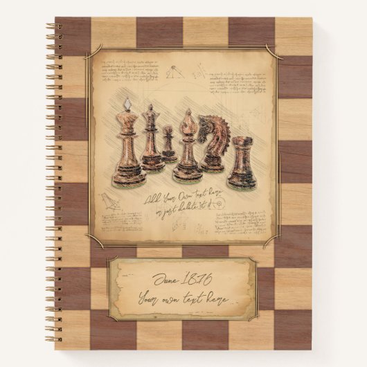  houten schaakbord, schaakspelerscadeau notitieboek (Voorkant)