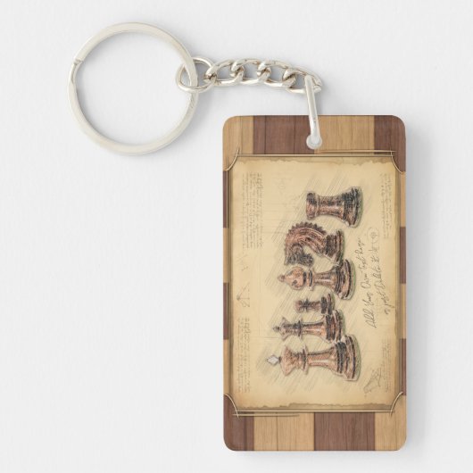 houten schaakbord, schaakspelerscadeau sleutelhanger (Voorkant)