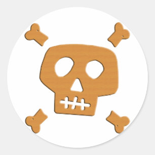 Houten schedel ronde sticker