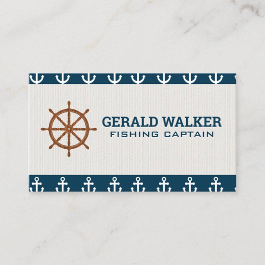 houten scheepswiel | ankerpatroon visitekaartje (Voorkant)