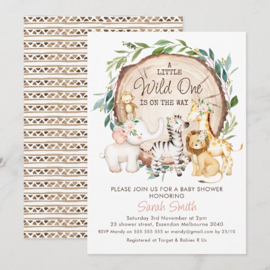 Houten Schijf Bloemige Blad Safari Baby Shower Kaart (Voorkant / Achterkant)