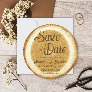 Houten Schijf Bruiloft Save the Date Kaart
