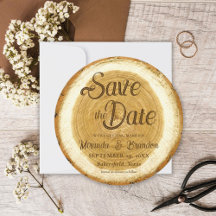 Houten Schijf Bruiloft Save the Date Kaart