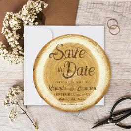 Houten Schijf Bruiloft Save the Date Kaart