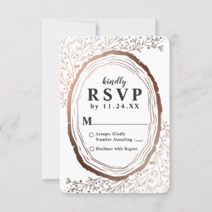 Houten Schijf Rustieke Koperfolie Herfst Bruiloft RSVP Kaartje