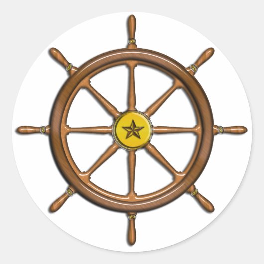 Houten Schip's Wheel Ronde Sticker (Voorkant)