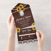 Houten schuur met kant en zonnebloemen trouwfeest all in one uitnodiging (Afscheurbaar)