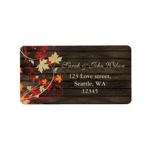 Houten Schuur Rustieke Herfstbladeren Bruiloft Etiket (Voorkant)