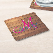 Houten Schuur Wall 3d Boerderij Monogram Kartonnen Onderzetters (Schuin)