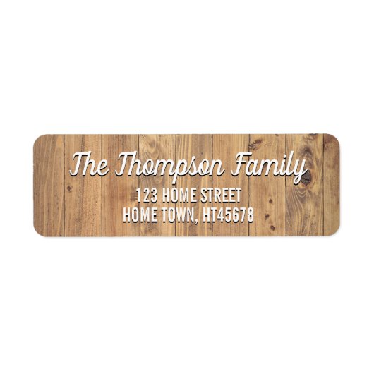 Houten Script Naam Drop Shadow Retouradres Etiket (Voorkant)