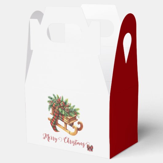 Houten slede voor takken Groen & Rood Plaid Bedankdoosjes (Geopend)