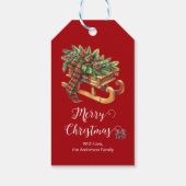 Houten slede voor takken Groen & Rood Plaid Cadeaulabel (Achterkant)