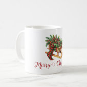 Houten slede voor takken Groen & Rood Plaid Koffiemok (Voorkant links)