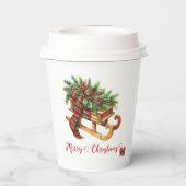 Houten slede voor takken Groen & Rood Plaid Papieren Bekers (Achterkant)