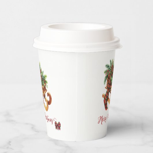 Houten slede voor takken Groen & Rood Plaid Papieren Bekers (Rechts)