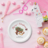 Houten slede voor takken Groen & Rood Plaid Papieren Bordje (Feest)