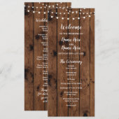 Houten & Slingerende Lichtjes Trouwprogramma in Ru Programmakaart (Voorkant / Achterkant)