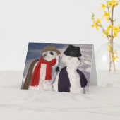 Houten Sneeuwmannen Jubileum Kaart (Gele Bloem)