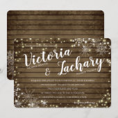 houten sneeuwvlokken en sprankelende bruiloft kaart (Voorkant / Achterkant)