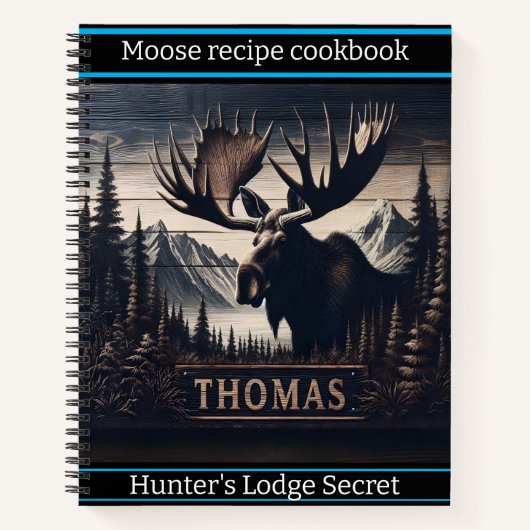 Houten snijwerk van een eland staat trots notitieboek (Voorkant)