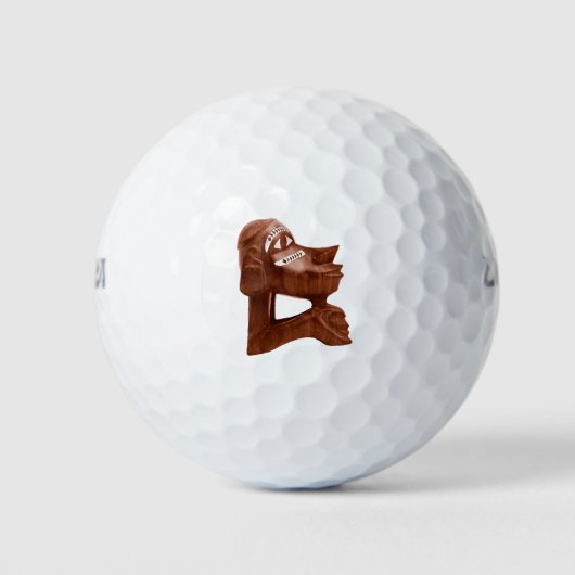 Houten snijwerk van gezicht golfballen (Voorkant)