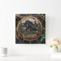 Houten snijwerk van paard in de buurt van rustieke