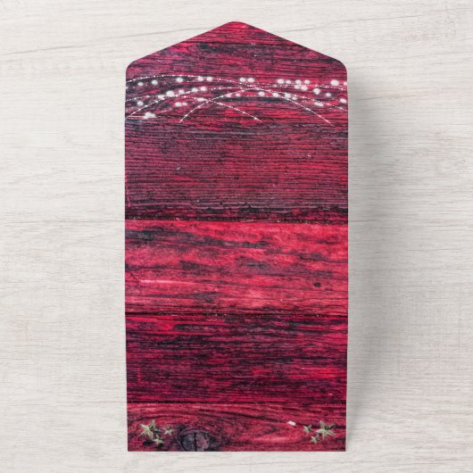 Houten Snoerlampen Huwelijk Rustiek Rood All In One Uitnodiging (Buitenkant)