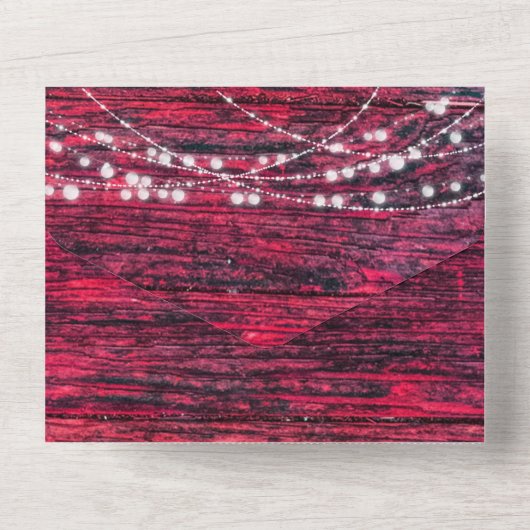 Houten Snoerlampen Huwelijk Rustiek Rood All In One Uitnodiging (Achterkant)