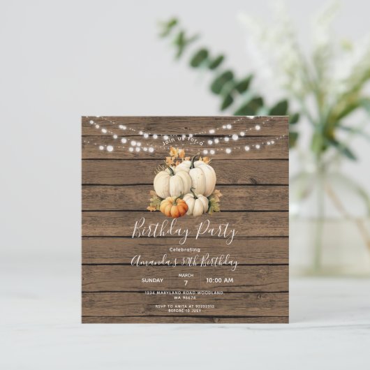 Houten snoerlicht pompoen 30e verjaardagsfeestje  kaart (Staand voorkant)