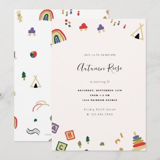 Houten Speelgoed Kinderen Verjaardag Kaart (Voorkant / Achterkant)