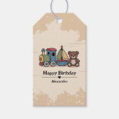 Houten Speelgoed met trein, zeilboot en teddybeer Cadeaulabel (Voorkant)